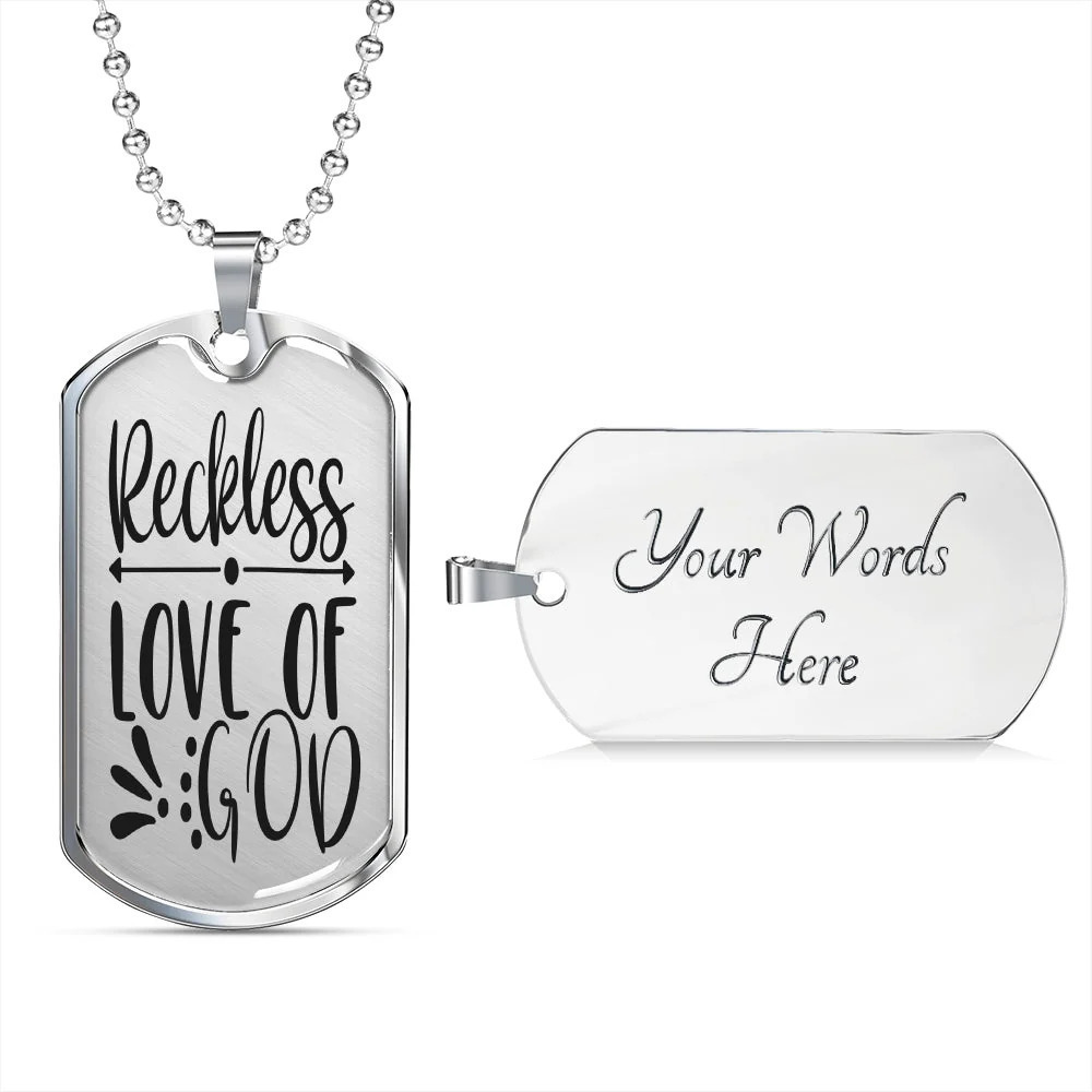 Reckless Love Of God Personalized Engraved Silver Dog Tag Necklace Custom Name